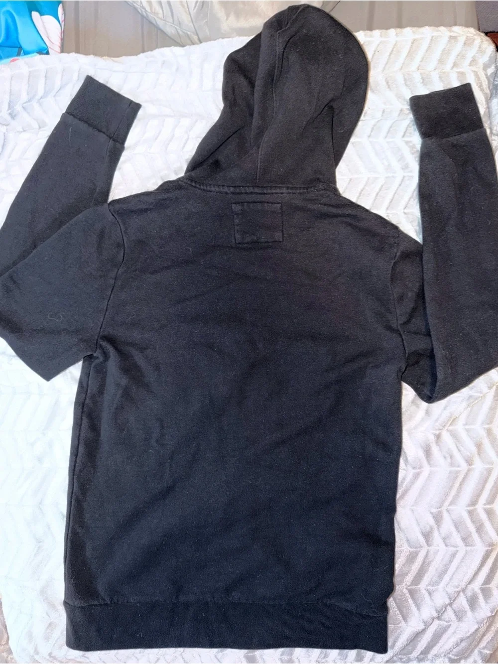 Express Mens Black Zip-Front Hoodie with White Drawstrings